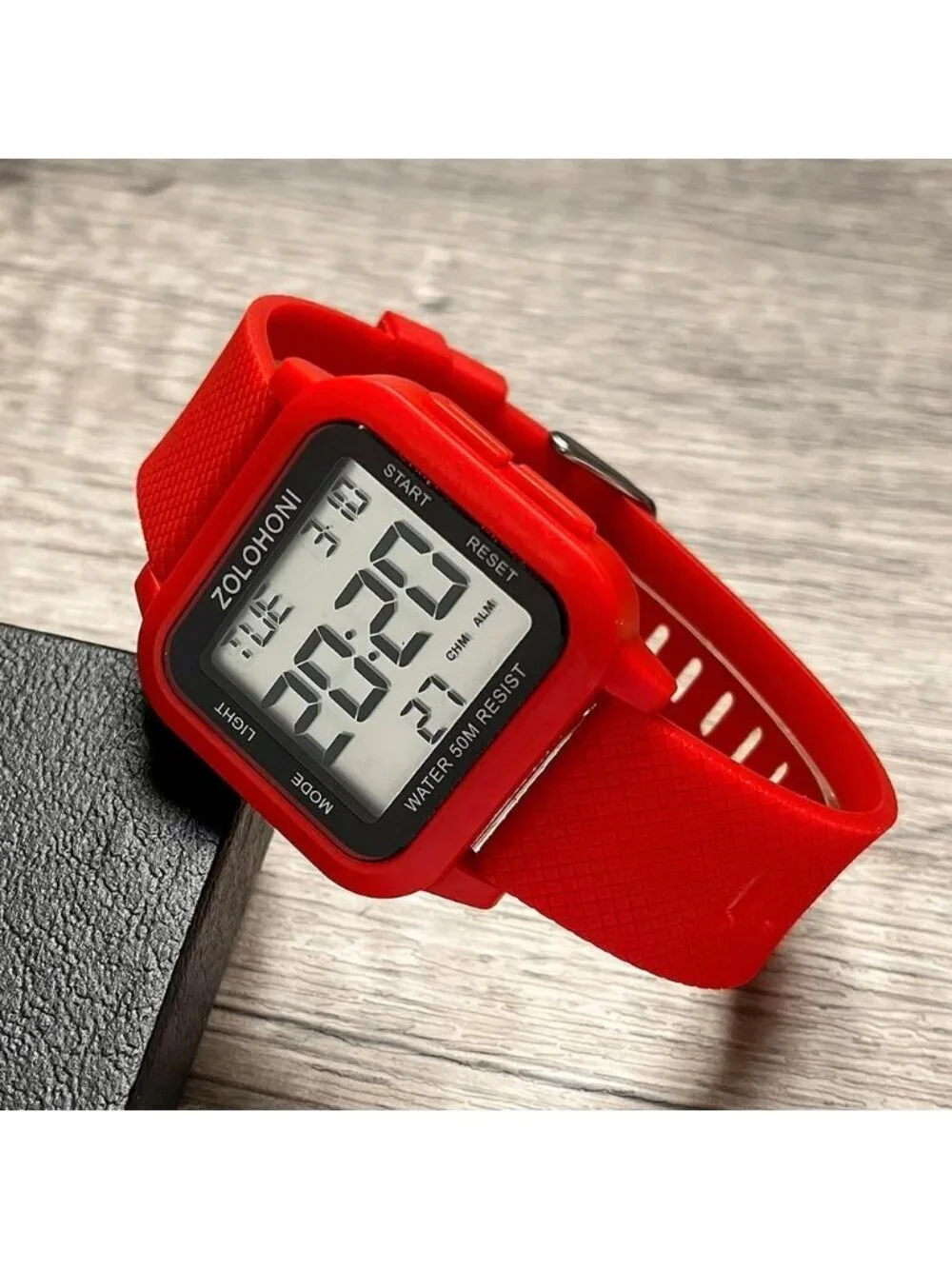 Mens Red White Analog Quartz Stainless Steel Waterproof Square LED Digital Watch